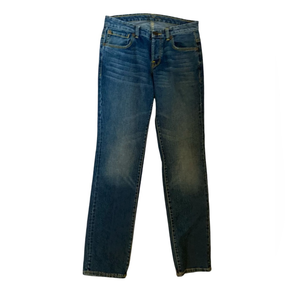 Londonjean low rise button down straight leg blue jeans